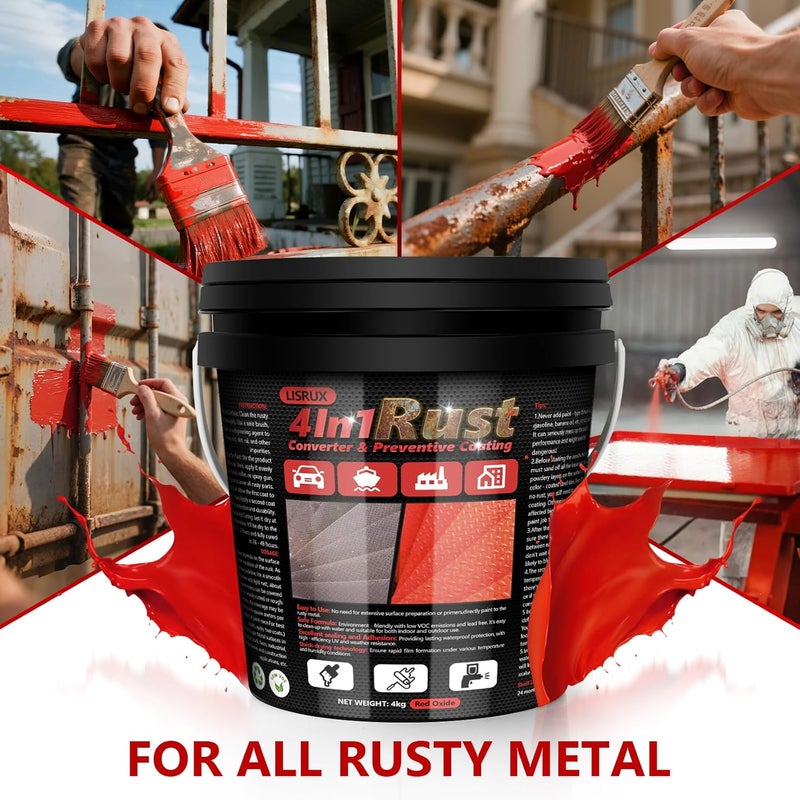 LISRUX 4-in-1 Rust Converter & Metal Primer, 141 Fl OZ Red Rust Inhibitor Paint for Metal, Remove & Convert Rust And Also Protect, Industrial Grade Water Based Rust Reformer, Heat Resistance & UV Resistant - Image 5